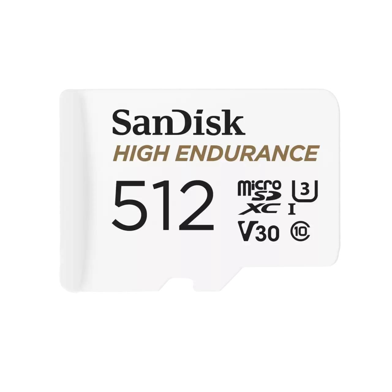 SANDISK High Endurance microSDXC 512GB + SD Adapter - for dash cams and home monitoring, up to 20,000 Hours, Full HD / 4K videos, up to 100/40 MB/s Read/Write speeds, C10, U3, V30
