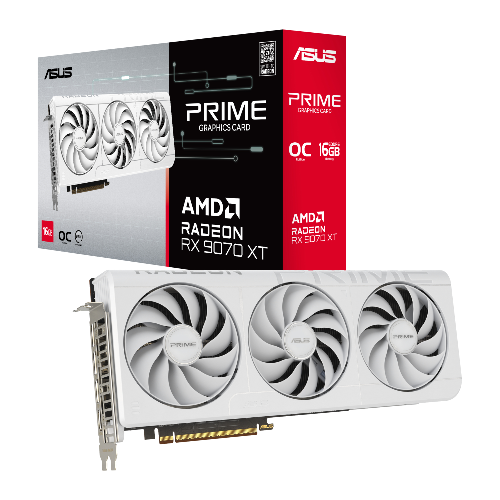 Asus Prime Radeon RX 9070 XT White OC Edition 16GB GDDR6 - AMD - 16 GB - Radeon RX 9070 XT - GDDR6 - HDMI ports quantity 1 - PCI Express 5.0