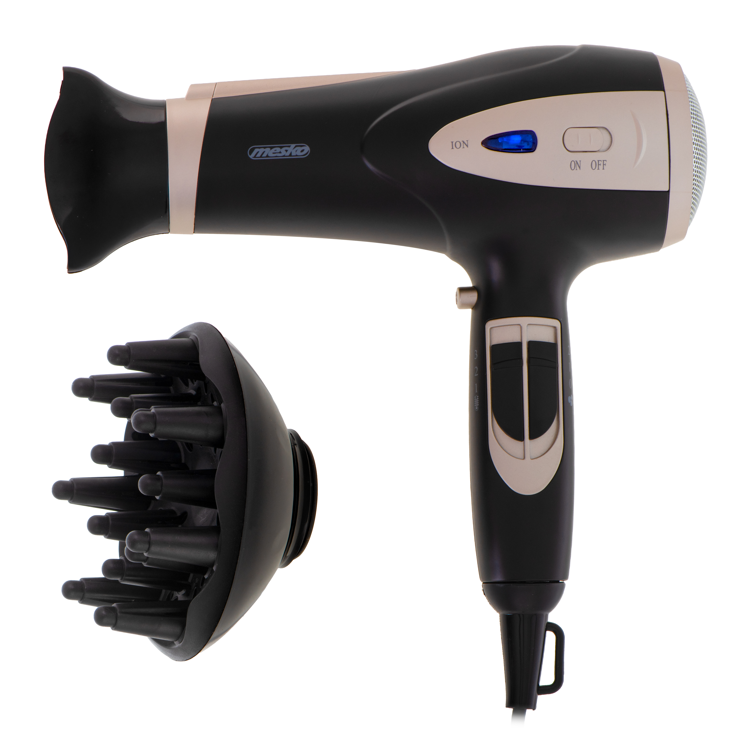 Mesko Hair Dryer - MS 2287 - 2200 W - Number of temperature settings 3 - Diffuser nozzle - Black/Champagne