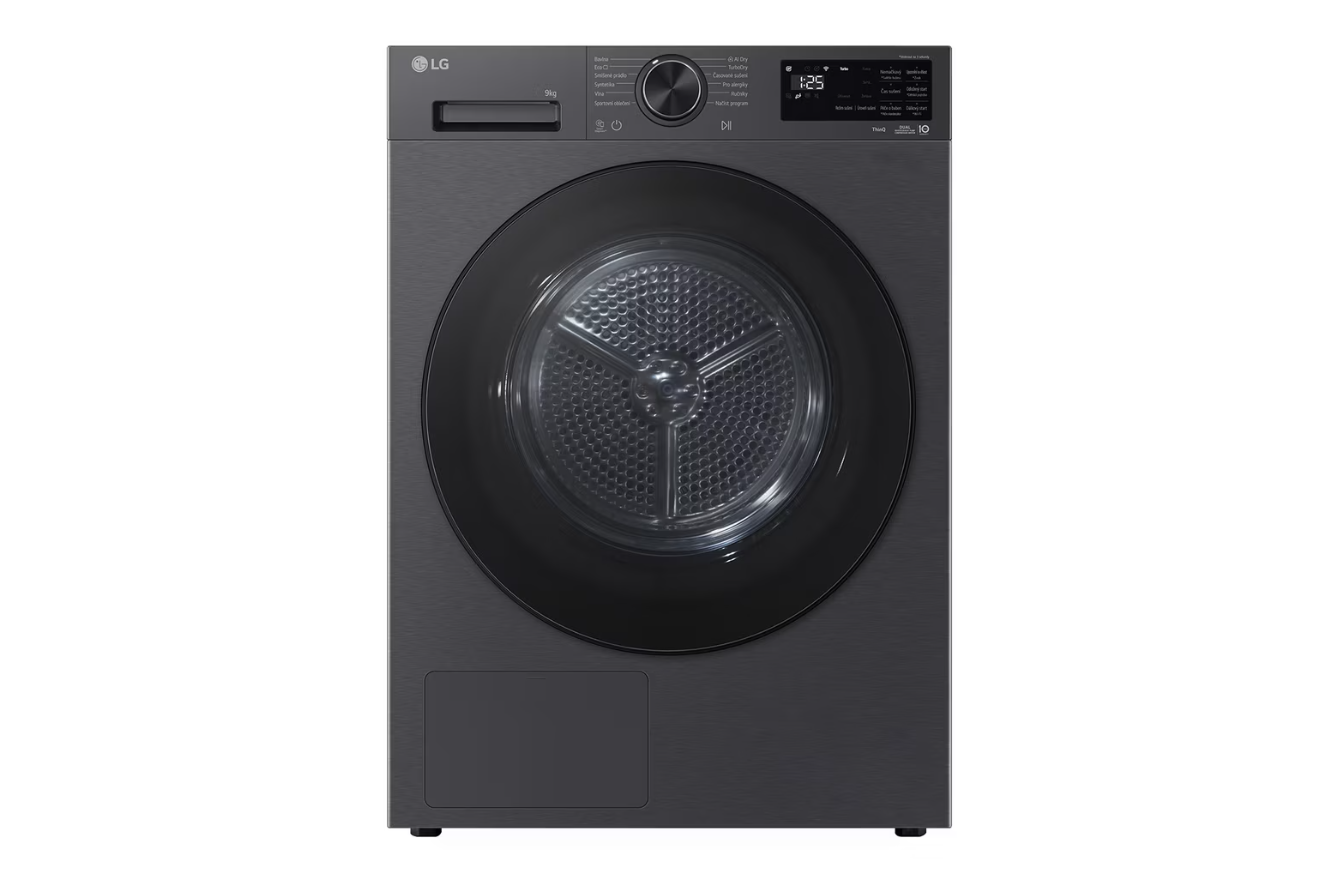 LG Dryer Machine - RHX5009TBB - Energy efficiency class B - Front loading - 9 kg - Heat pump - LED - Depth 66 cm - Wi-Fi - Matte black