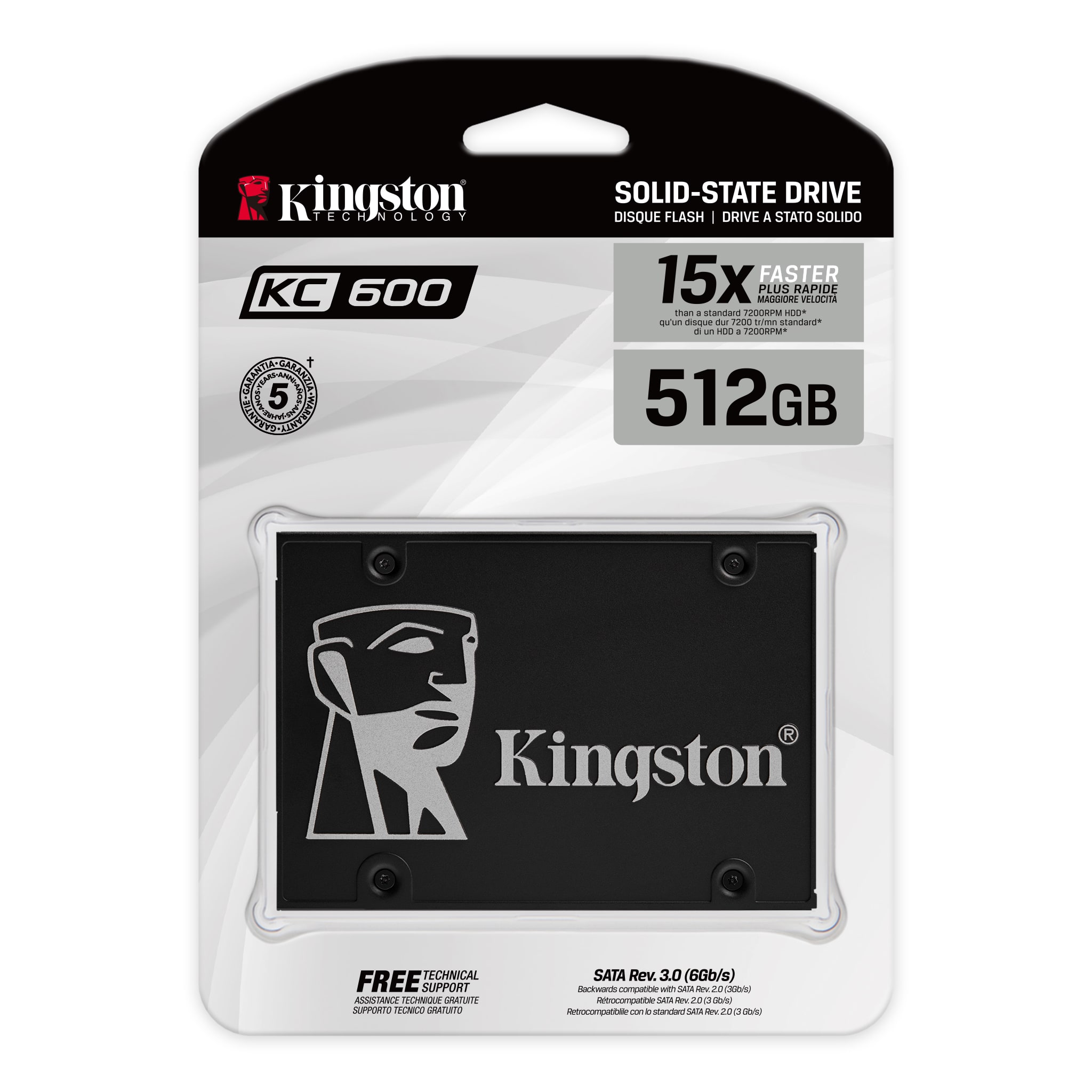 Kingston - KC600 - 512 GB - SSD form factor 2.5" - Solid-state drive interface SATA - Read speed 550 MB/s - Write speed 520 MB/s