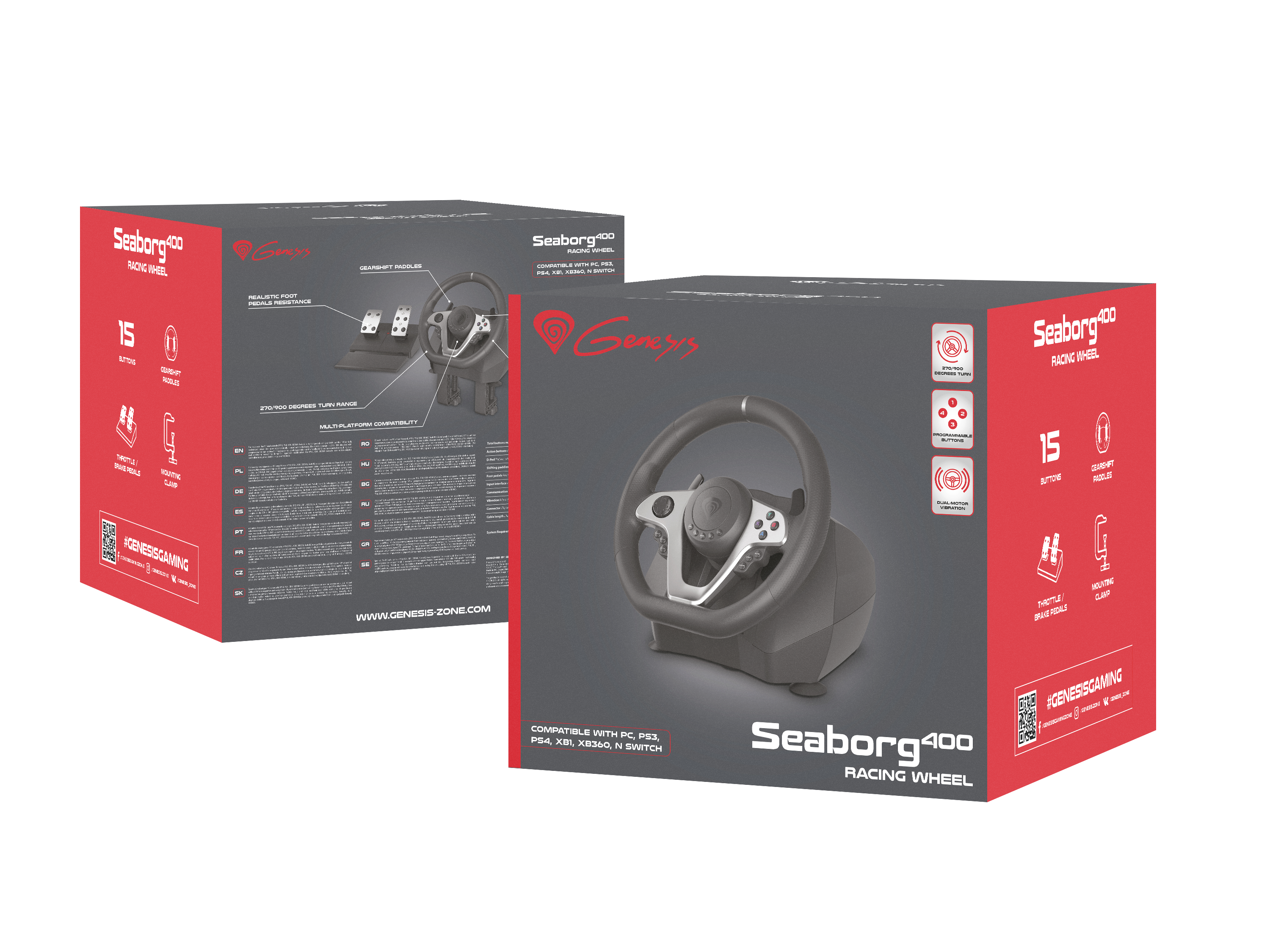 Genesis - Driving Wheel - Seaborg 400 - Silver/Black - Game racing wheel