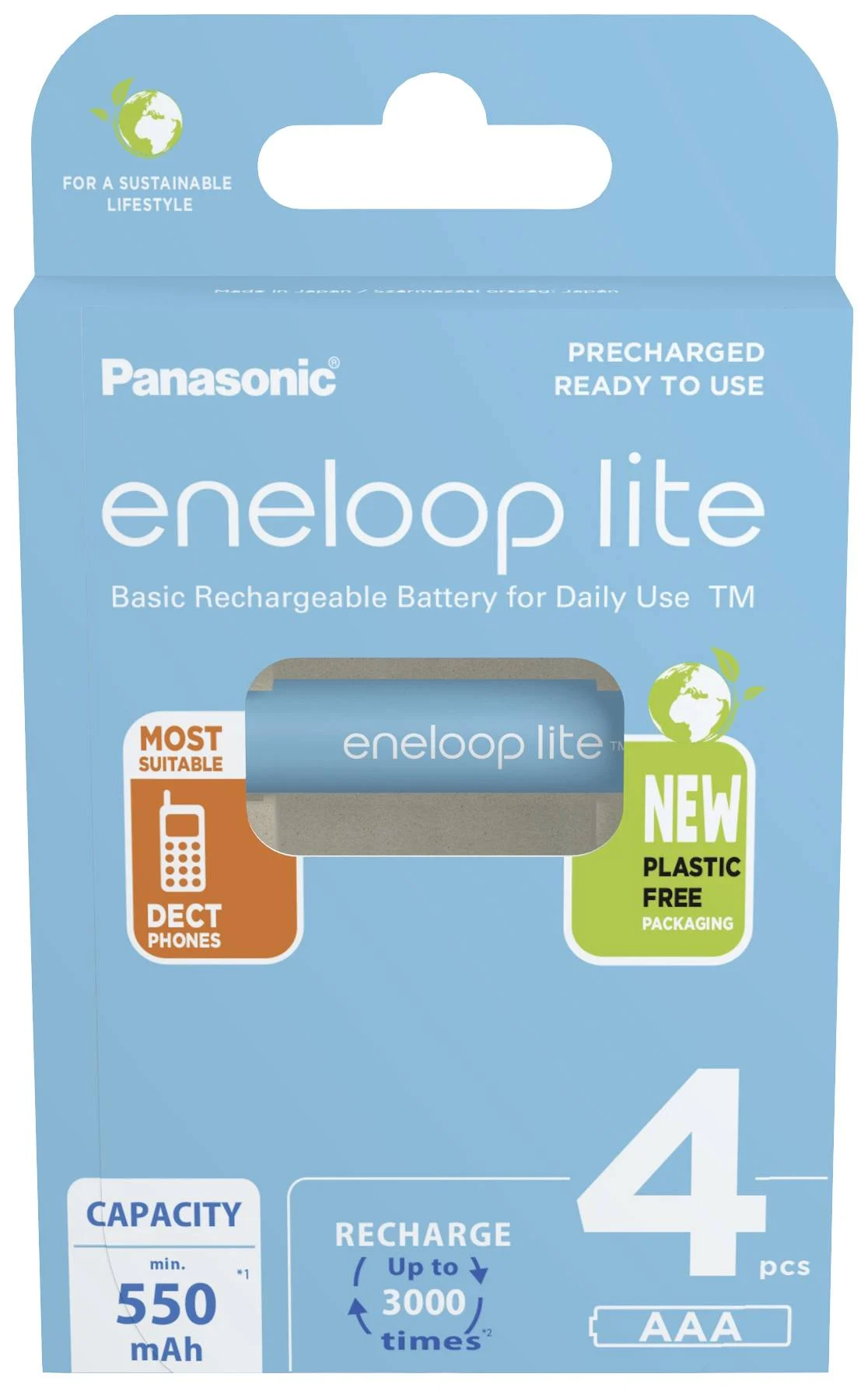 Panasonic - Rechargeable Batteries - ENELOOP Lite BK-4LCCE/4BE - AAA - 550 mAh - 4 pc(s)