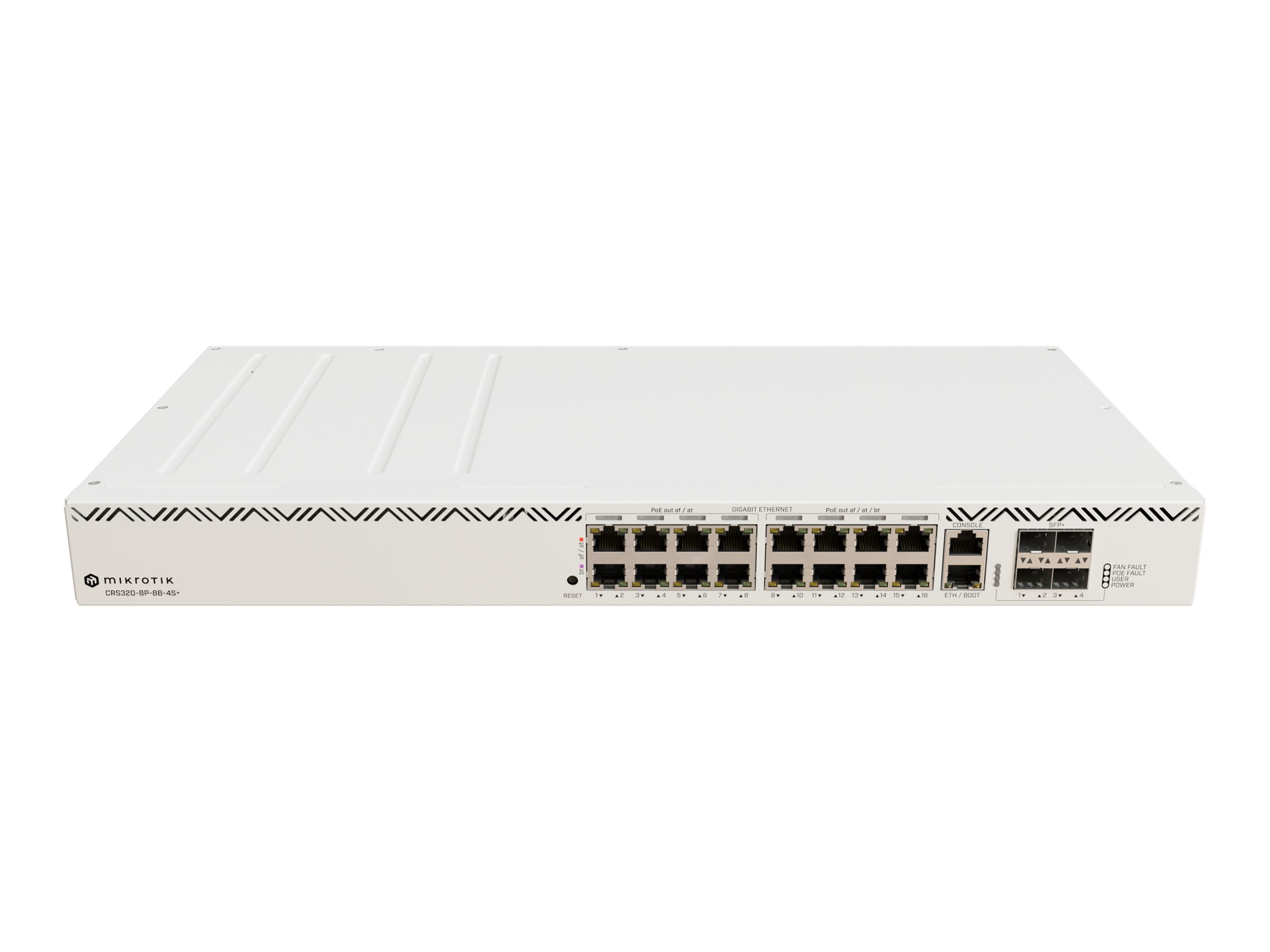 Cloud Router Switch - CRS320-8P-8B-4S+RM with RouterOS v7, 2U rackmount Enclosure - No Wi-Fi - 1000 Mbit/s - Ethernet LAN (RJ-45) ports 17 - Mesh Support No - MU-MiMO No - No mobile broadband
