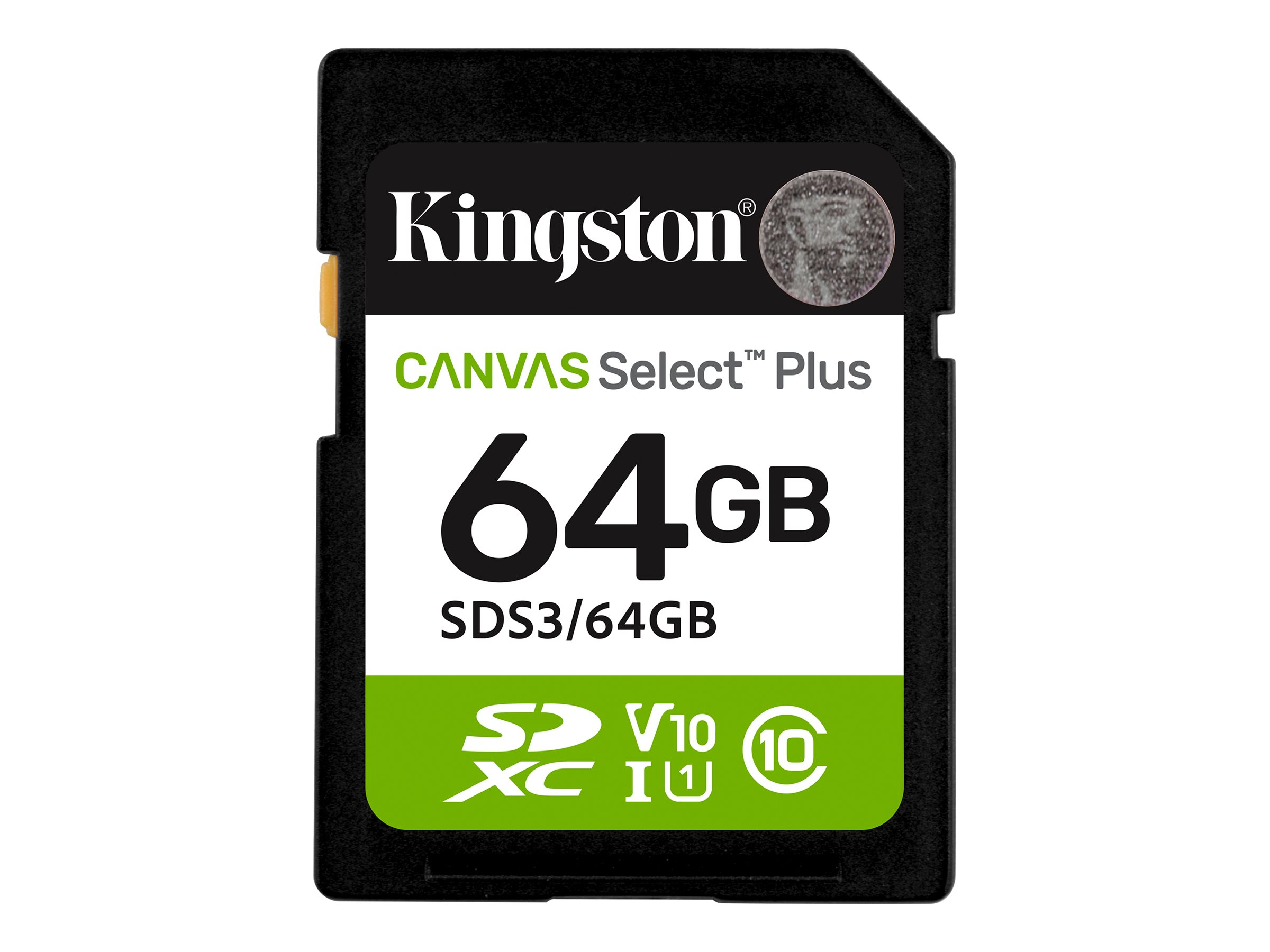 Kingston Canvas Select Plus - 64 GB - SD - Flash memory class Class 10, UHS-I, U1/U3, Video Class 10/30