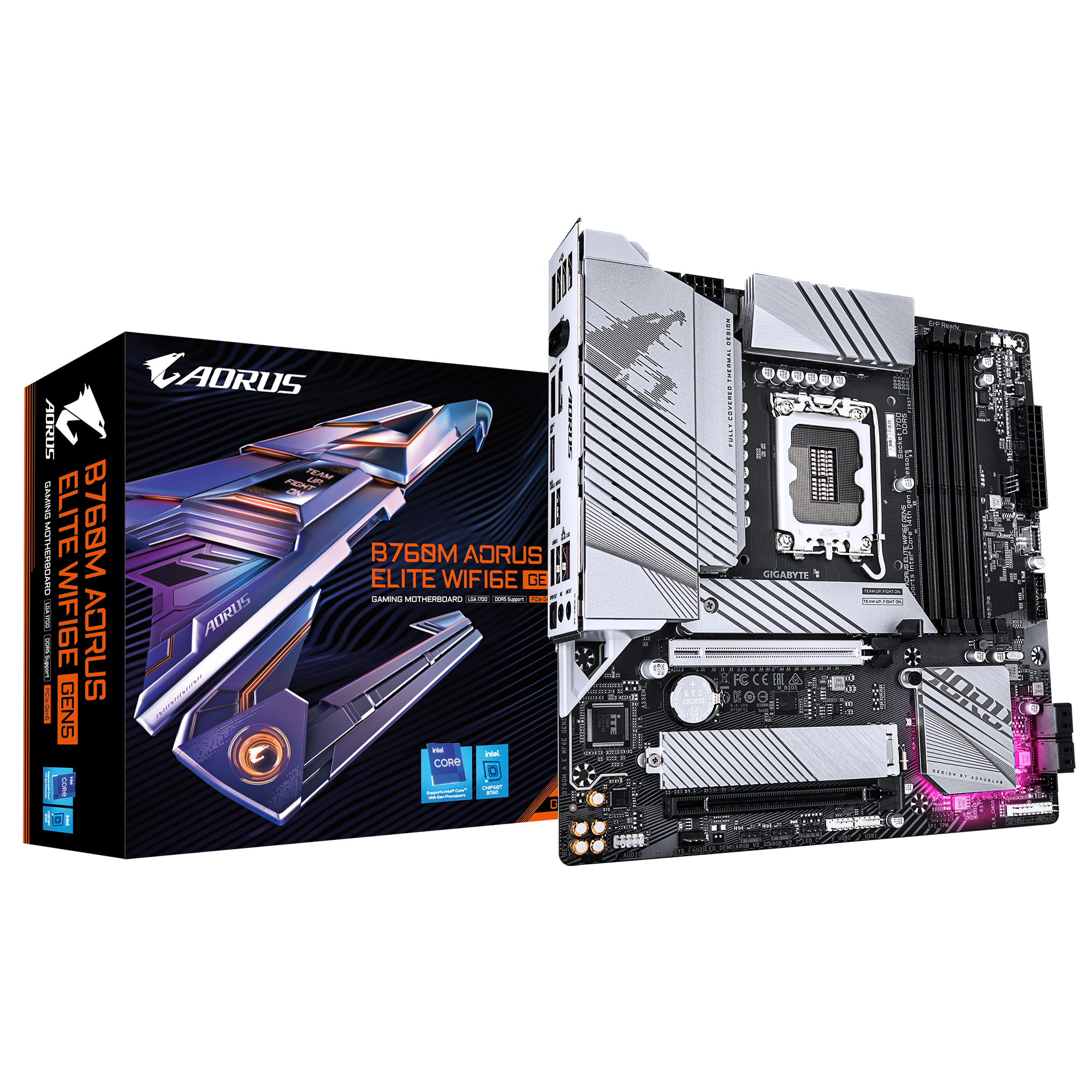Gigabyte B760M AORUS ELITE WIFI6E GEN5 - Processor family Intel - Processor socket LGA1700 - DDR5 - Supported hard disk drive interfaces M.2, SATA - Number of SATA connectors 4