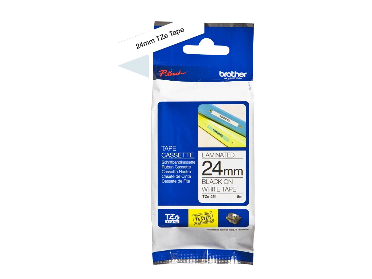 Brother - TZ-251 Laminated Tape - Black on White - TZe - 8 m - 2.4 cm