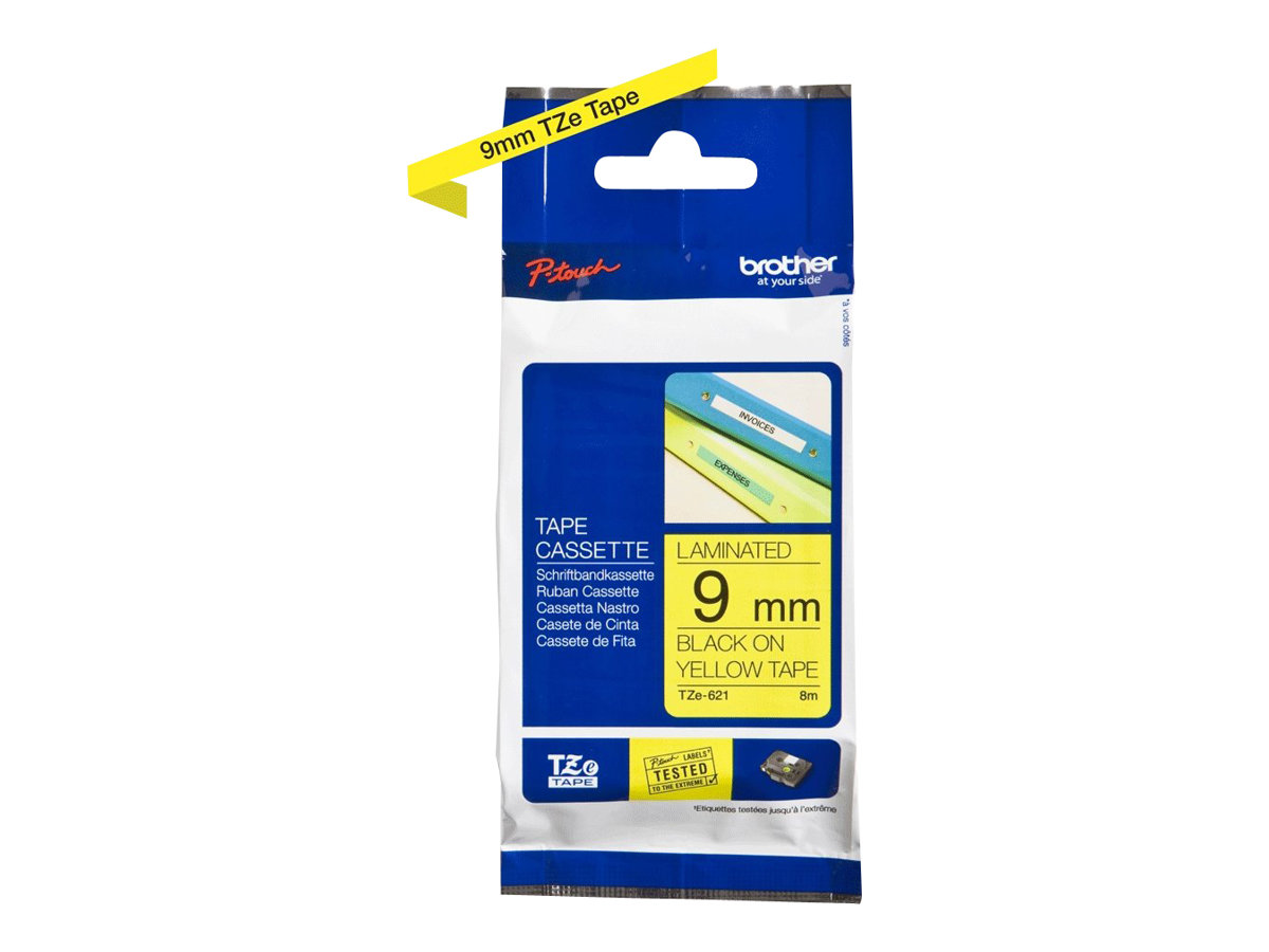 Brother - TZe-621 Laminated Tape - Black on Yellow - TZe - 8 m - 9 cm
