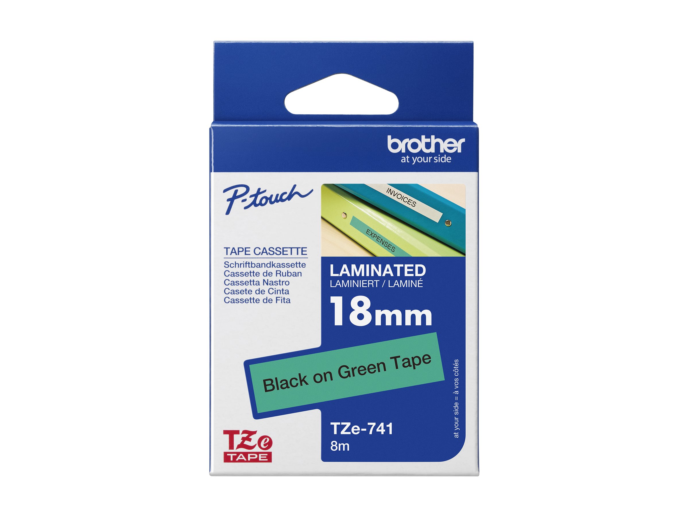 Brother TZ-E741, 18mm black on green tape - Brother