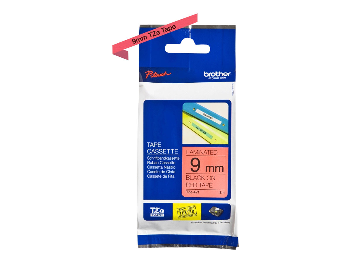 Brother - TZe-421 Laminated Tape - Black on Red - TZe - 8 m - 9 cm