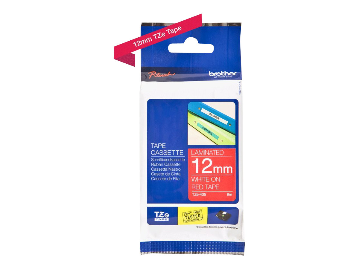 Brother - TZe-435 Laminated Tape - White on Red - TZe - 8 m - 1.2 cm