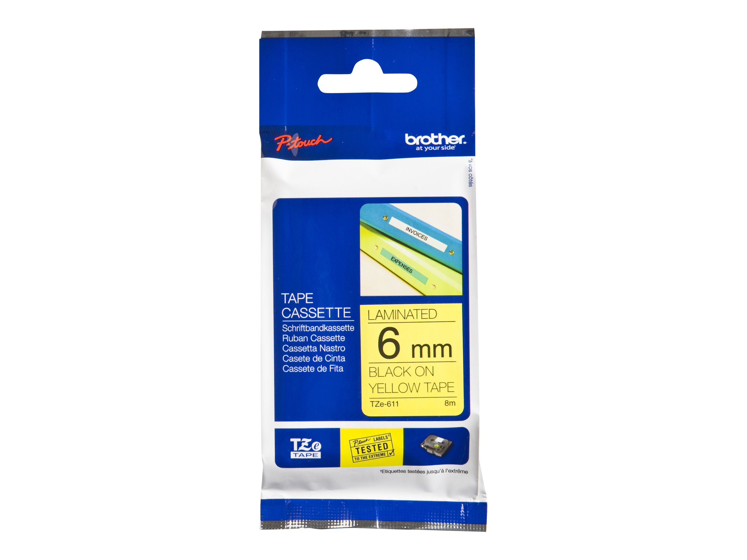 Brother - TZe-611 Laminated Tape - Black on Yellow - TZe - 8 m - 6 cm