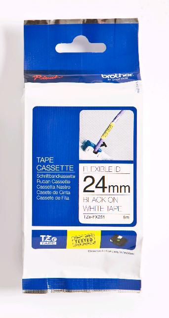 Brother - TZe-FX251 Flexible ID Laminated Tape - Black on White - TZe - 8 m - 2.4 cm