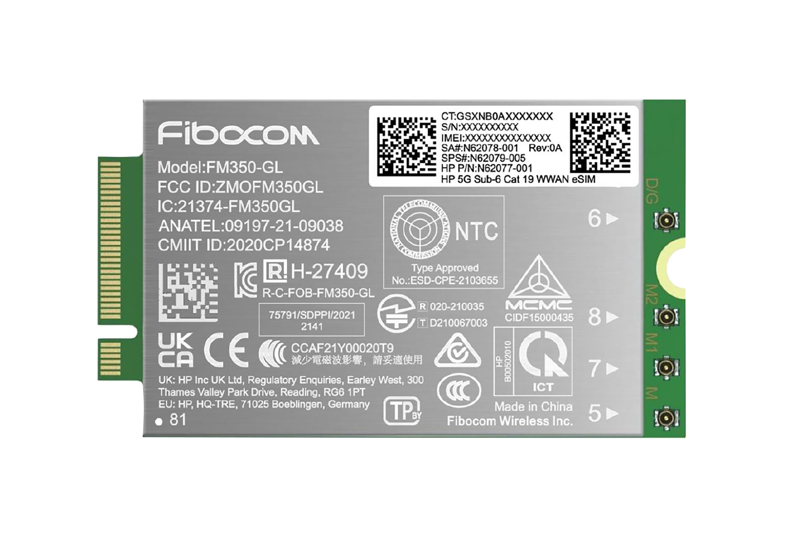 HP 5G Modem m.2 WWAN 4G/5G Sub-6 GHz FM350-GL Mobile Broadband Cellular (compatible with WWAN-ready EliteBook 830 835 840 845 860 865 1040 G11, x360 G11, ZBook Firefly Fury 14 16 G11 G11A)