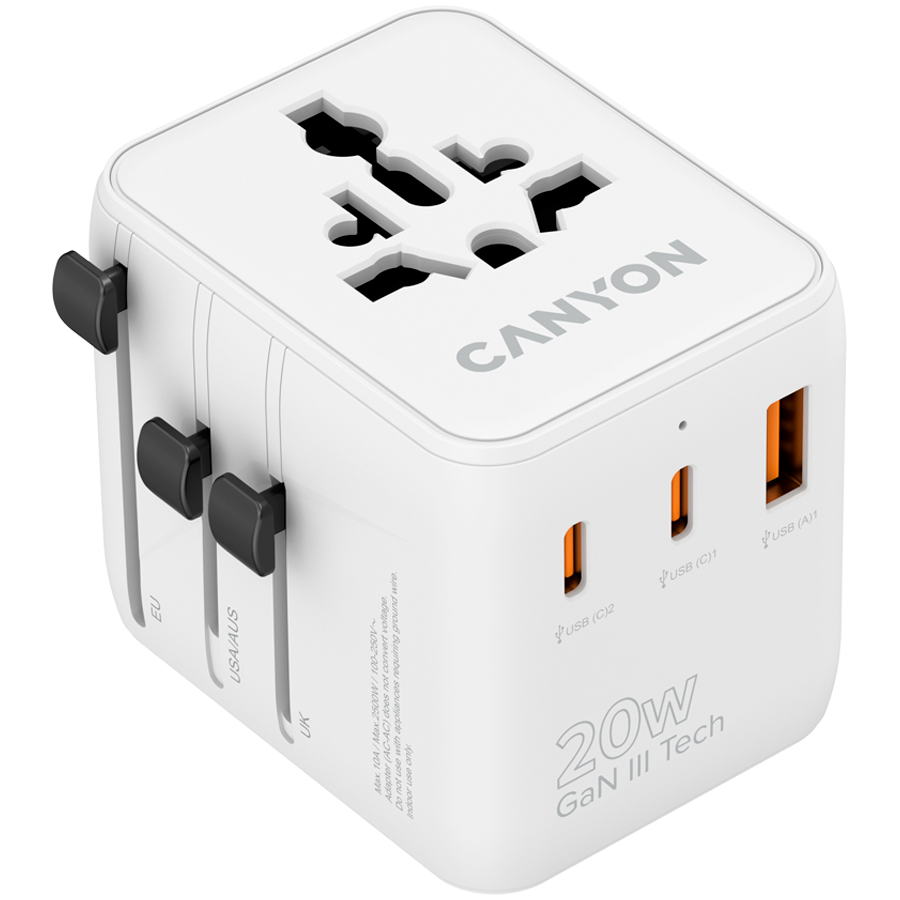 CANYON Travel Adapter OnTour 20 EU/UK/US/AUS 20W  White