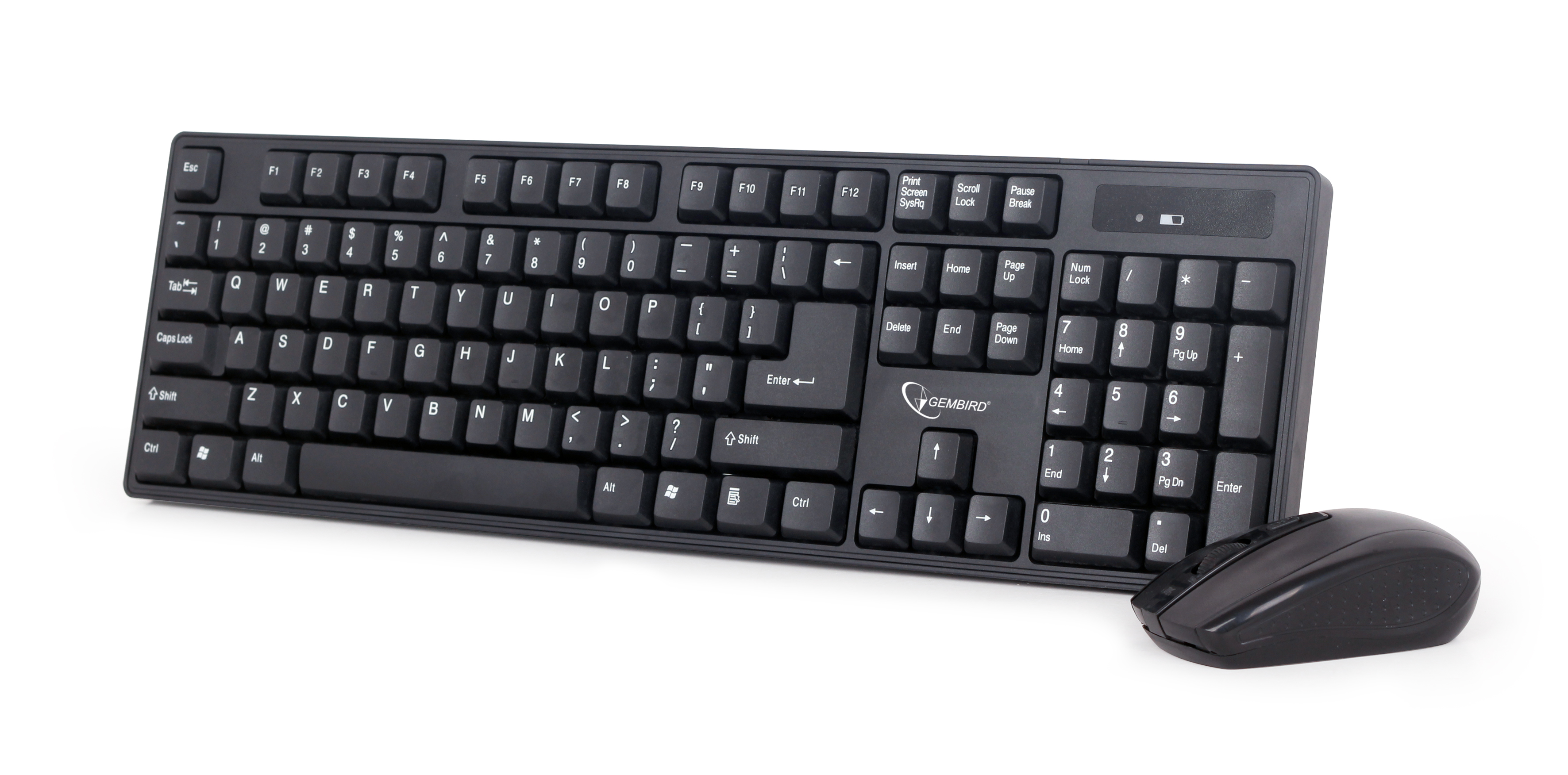 Gembird - Keyboard and mouse - KBS-W-01 - Keyboard and Mouse Set - Wireless - Mouse included - Batteries included - US - Black