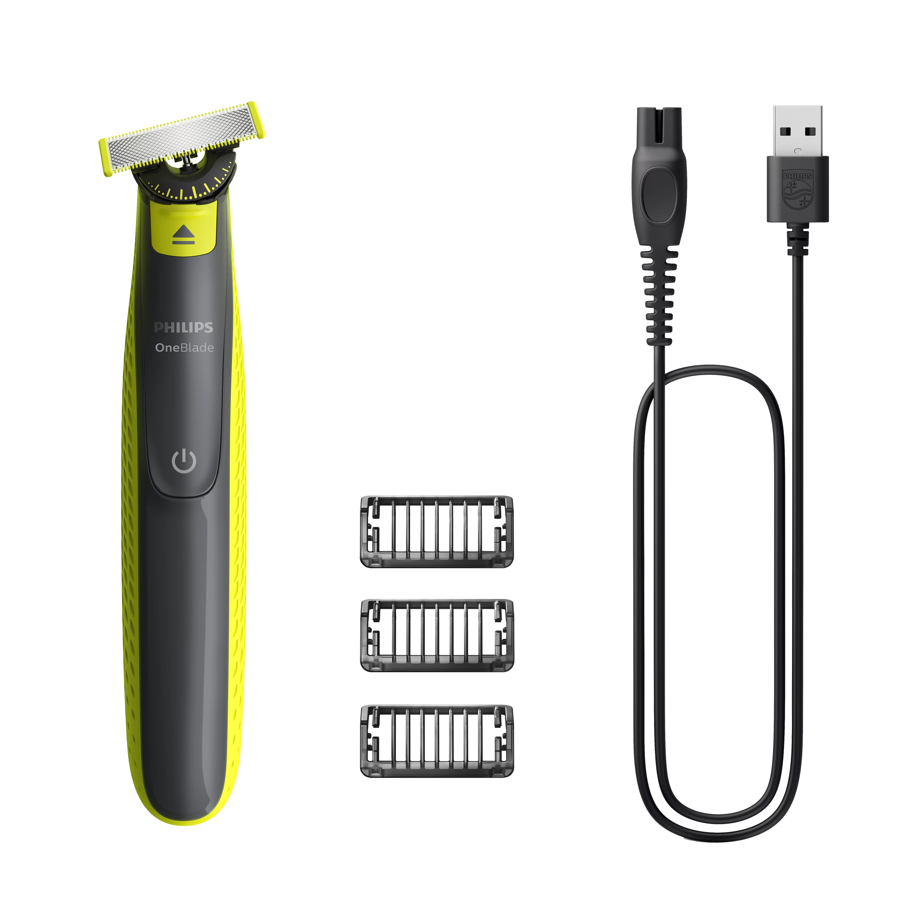 Philips Oneblade QP2724/23, 45 min run time/8hour charging (NiMH), 3 click-on stubble combs (1, 3, 5 mm)