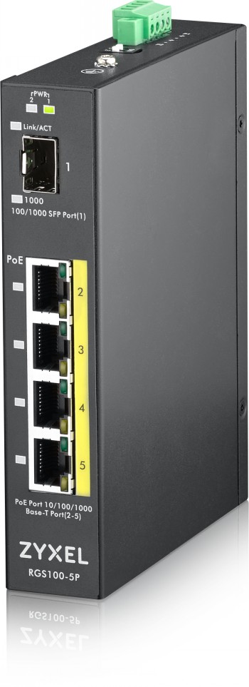 ZYXEL RGS100-12P, 5  PORT UNMANAGED POE SWITCH, 120 WATT POE, DIN RAIL, IP30, 12-58V DC