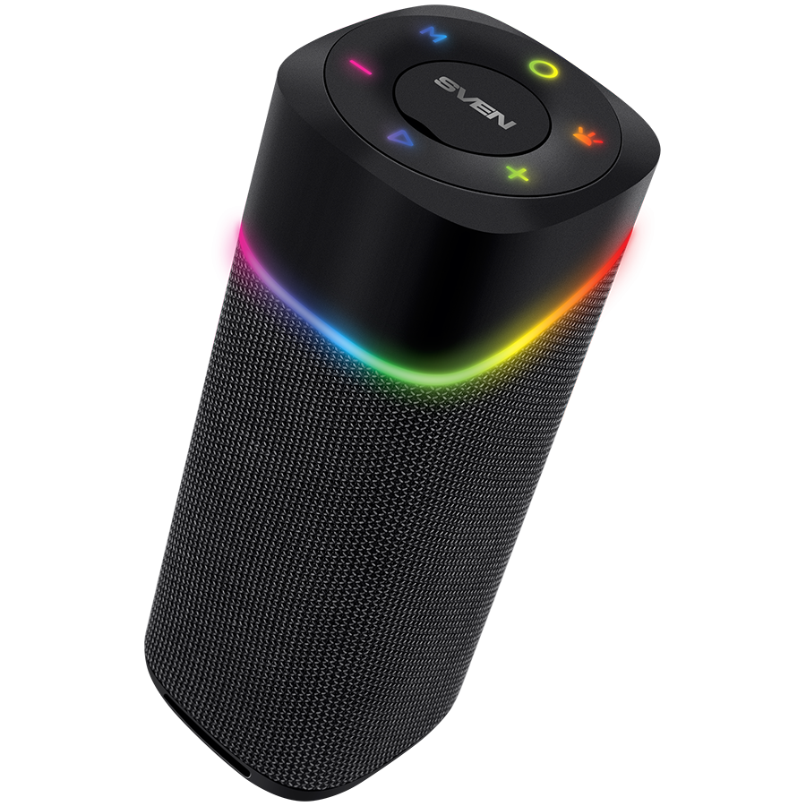 2.0 portable speaker SVEN PS-155, black, power output 2x5 W (RMS), TWS, Bluetooth, FM, USB, lithium battery