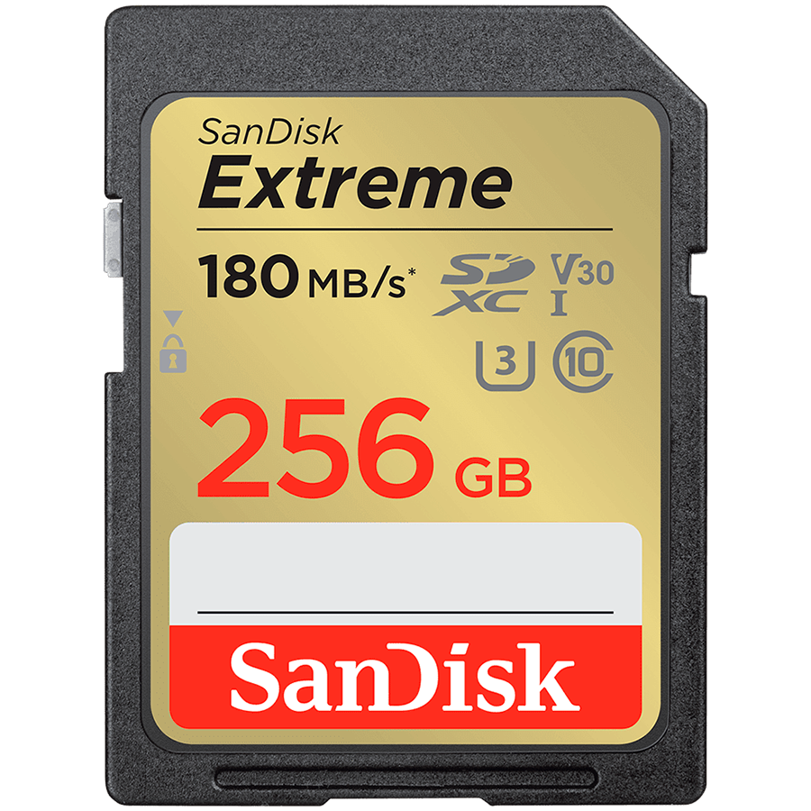 SANDISK Extreme 256GB SDXC Memory Card + 1 year RescuePRO Deluxe up to 180MB/s & 130MB/s Read/Write speeds, UHS-I, Class 10, U3, V30