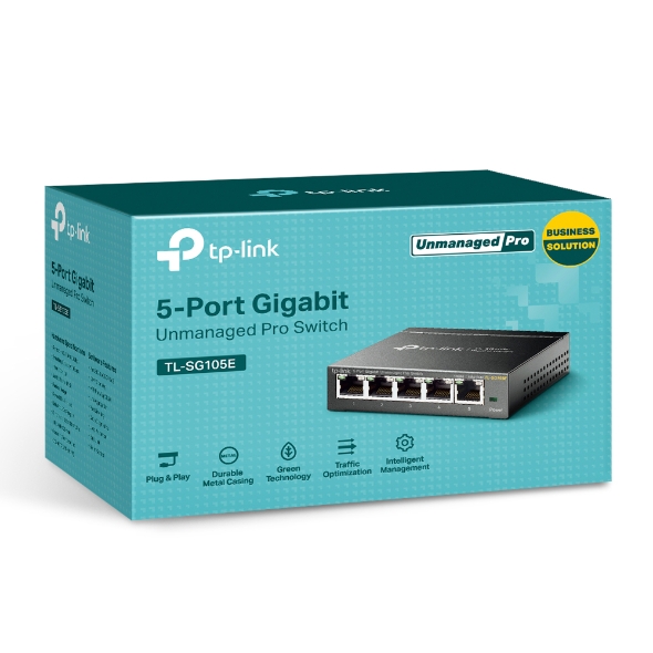 TP-LINK - Switch - TL-SG105E - Web managed - Wall mountable - Gigabit Ethernet (copper) ports quantity 5 - Power supply type External - 36 month(s)
