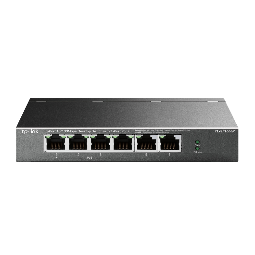 TP-LINK - Switch - TL-SF1006P - Unmanaged - Desktop - 10/100 Mbps (RJ-45) ports quantity 6 - PoE+ ports quantity 4 - Power supply type External