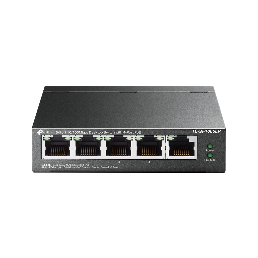 TP-LINK - Switch - TL-SF1005LP - Unmanaged - Desktop - 10/100 Mbps (RJ-45) ports quantity 5 - Power over Ethernet (PoE) ports quantity 4 - Power supply type External