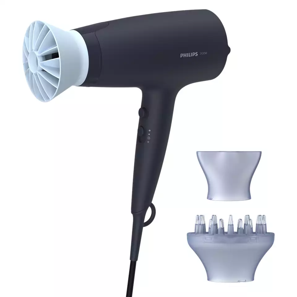 Philips - Hair Dryer - BHD360/20 - 2100 W - Number of temperature settings 6 - Ionic function - Diffuser nozzle - Black/Blue