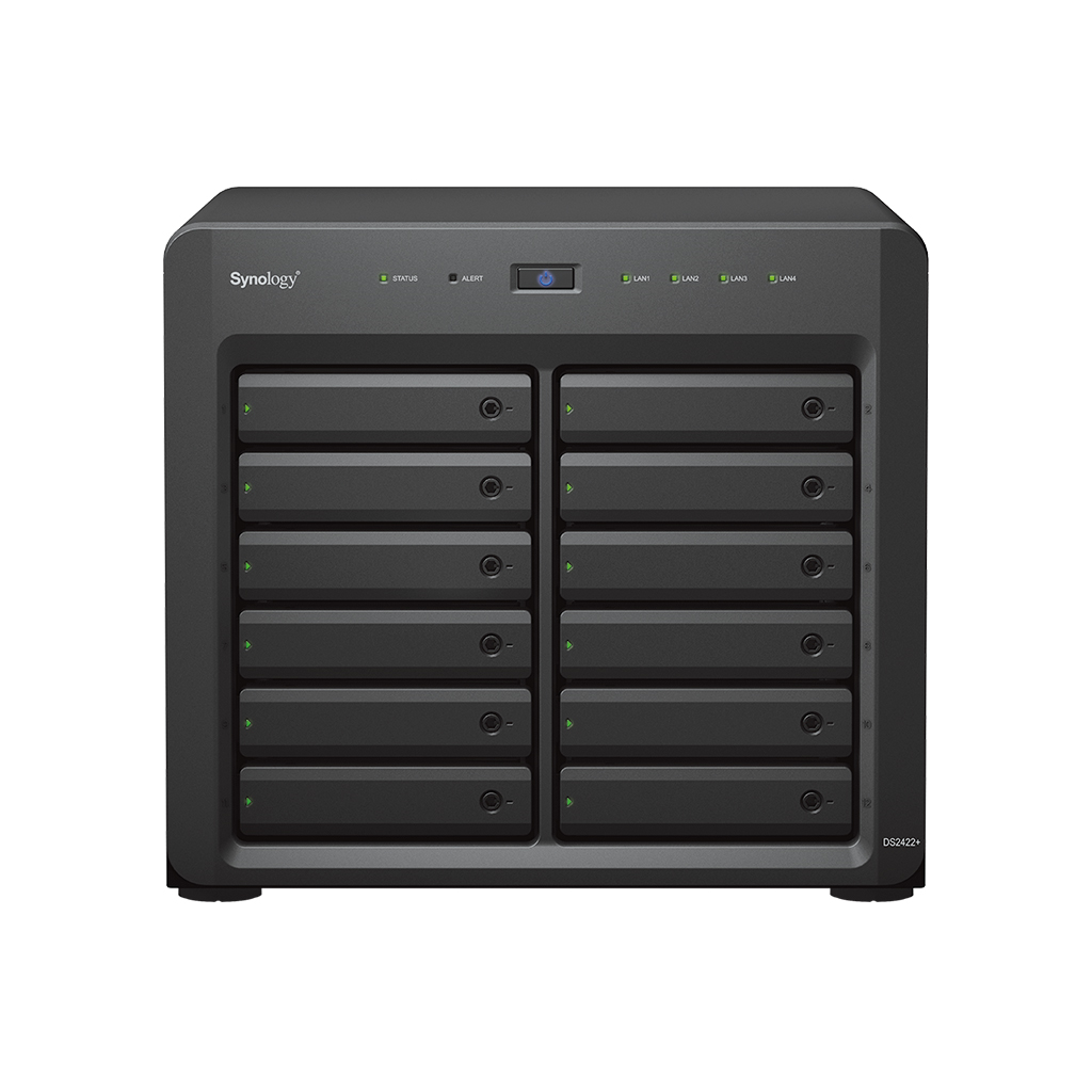Synology - Tower NAS - DS2422+ - Up to 12 HDD/SSD Hot-Swap - AMD Ryzen - Ryzen V1500B Quad Core - Processor frequency 2.2 GHz - 4 GB - DDR4