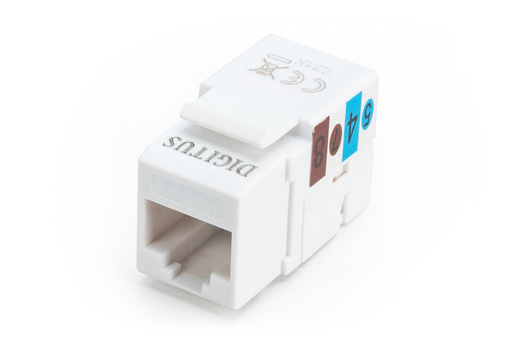 Class E CAT 6 Keystone Jack - DN-93601 - Unshielded RJ45 to LSA - Cable installation via LSA strips, color coded according to EIA/TIA 568 A & B; The Cat 6 keystone module supports transmission speeds of up to 1 GBit/s & 250 MHz in connection with cat 6 or