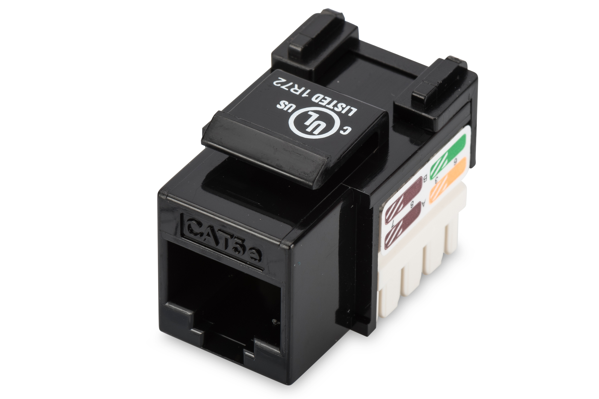 Class D CAT 5e Keystone Jack - DN-93501 - Unshielded RJ45 to LSA - Cable installation via LSA strips, color coded according to EIA/TIA 568 A & B; The Cat 5e keystone module supports transmission speeds of up to 1 GBit/s & 100 MHz in connection with cat. 5