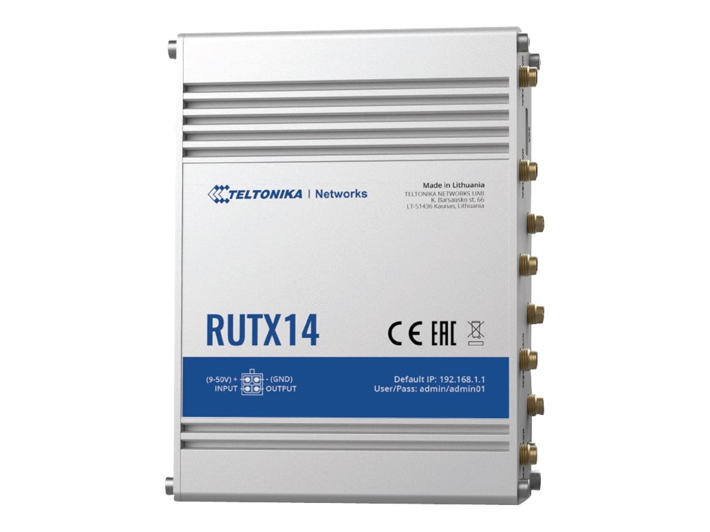 LTE Cat 12 Router - RUTX14 - 802.11ac - 867 Mbit/s - 10/100/1000 Mbps Mbit/s - Ethernet LAN (RJ-45) ports 5 - MU-MiMO Yes - 4G - Antenna type Internal