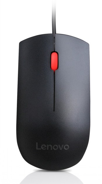 Lenovo Essential USB Wired Mouse, 1600 DPI, 1.8 m, 3 Buttons, Black - Lenovo - Essential USB Mouse - wired - Optical sensor - Black