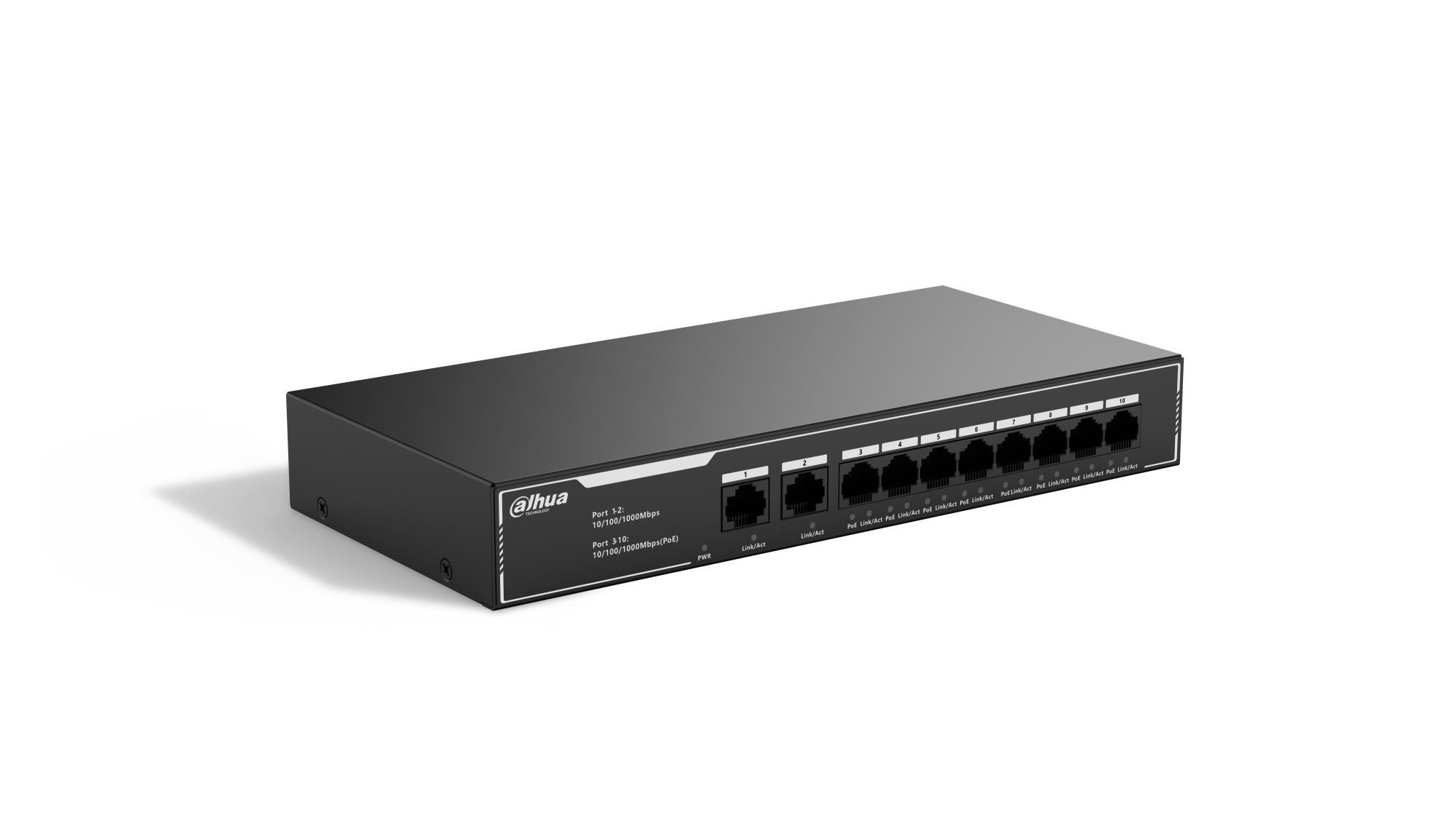 Switch|DAHUA|10-Port Economical Gigabit PoE Switch with 8-Port PoE|Type L2|SG1010LP