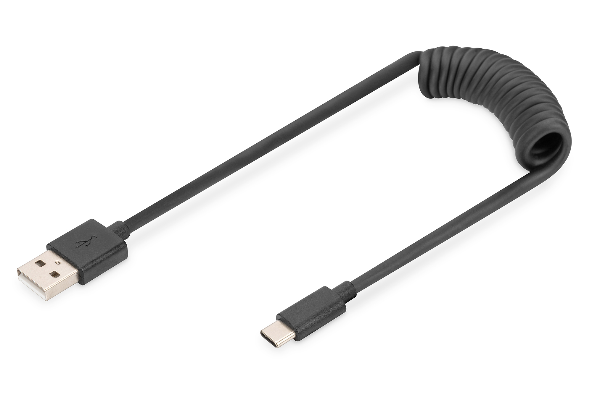 Digitus - USB 2.0 Type A to USB C Spiral Cable - AK-300430-006-S - USB-A to USB-C USB 2.0 Type A, plug - USB C, plug