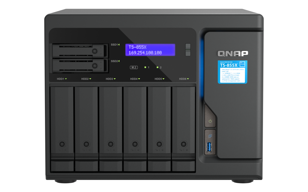 QNAP - 8-Bay desktop NAS - TS-855X-8G - Intel Atom - C5125 8-core - Processor frequency 2.8 GHz - 8 GB
