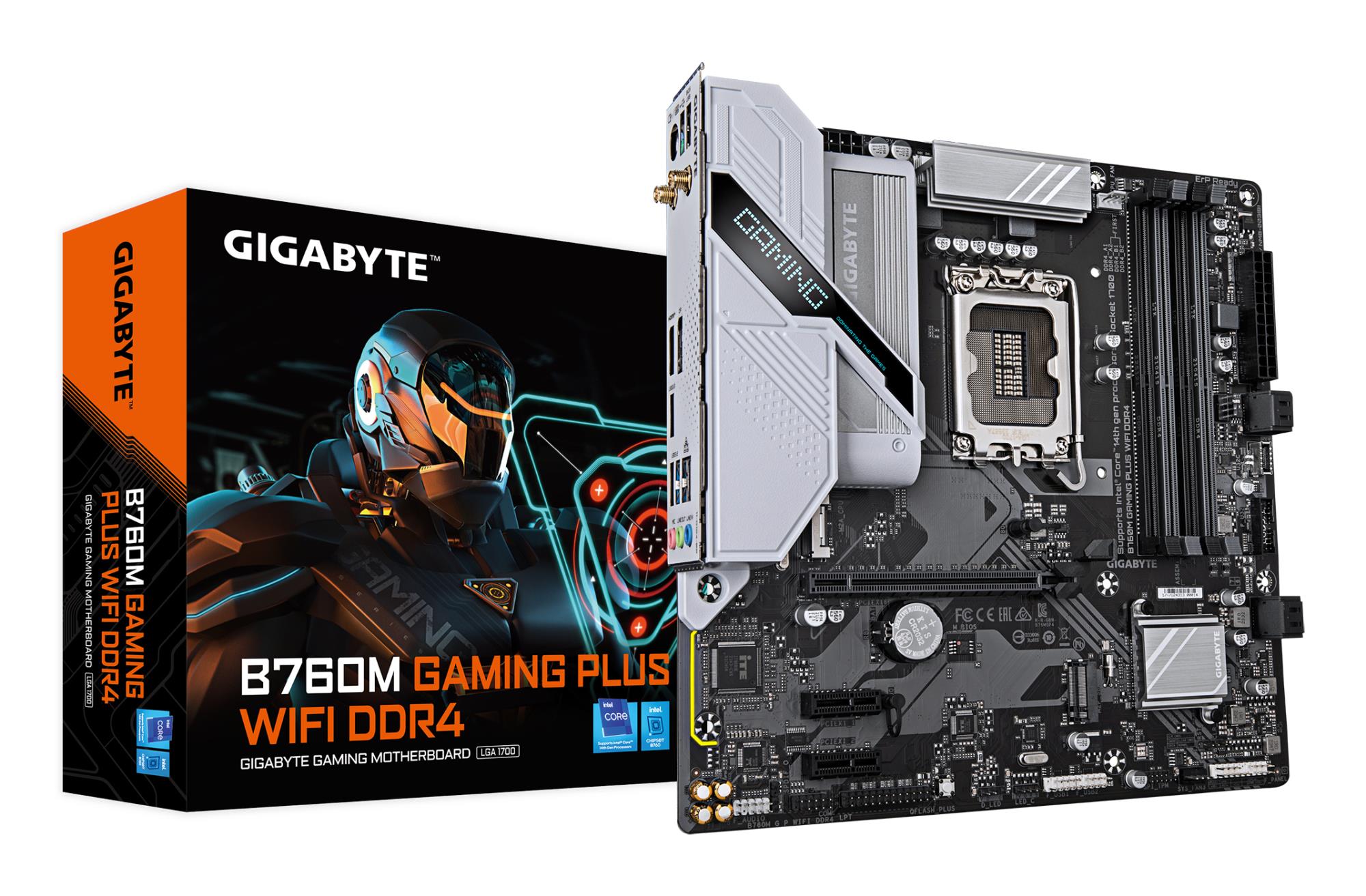 Mainboard|GIGABYTE|Intel B760 Express|LGA1700|Micro-ATX|Memory DDR4|Memory slots 4|2xPCI-Express 3.0 1x|1xPCI-Express 4.0 16x|2xM.2|1xHDMI|1xDisplayPort|2xUSB 2.0|1xUSB 3.2|1xUSB-C|1xPS/2|1xOptical S/PDIF|1xRJ45|3xAudio port|B760MGPWIFIDDR41.0