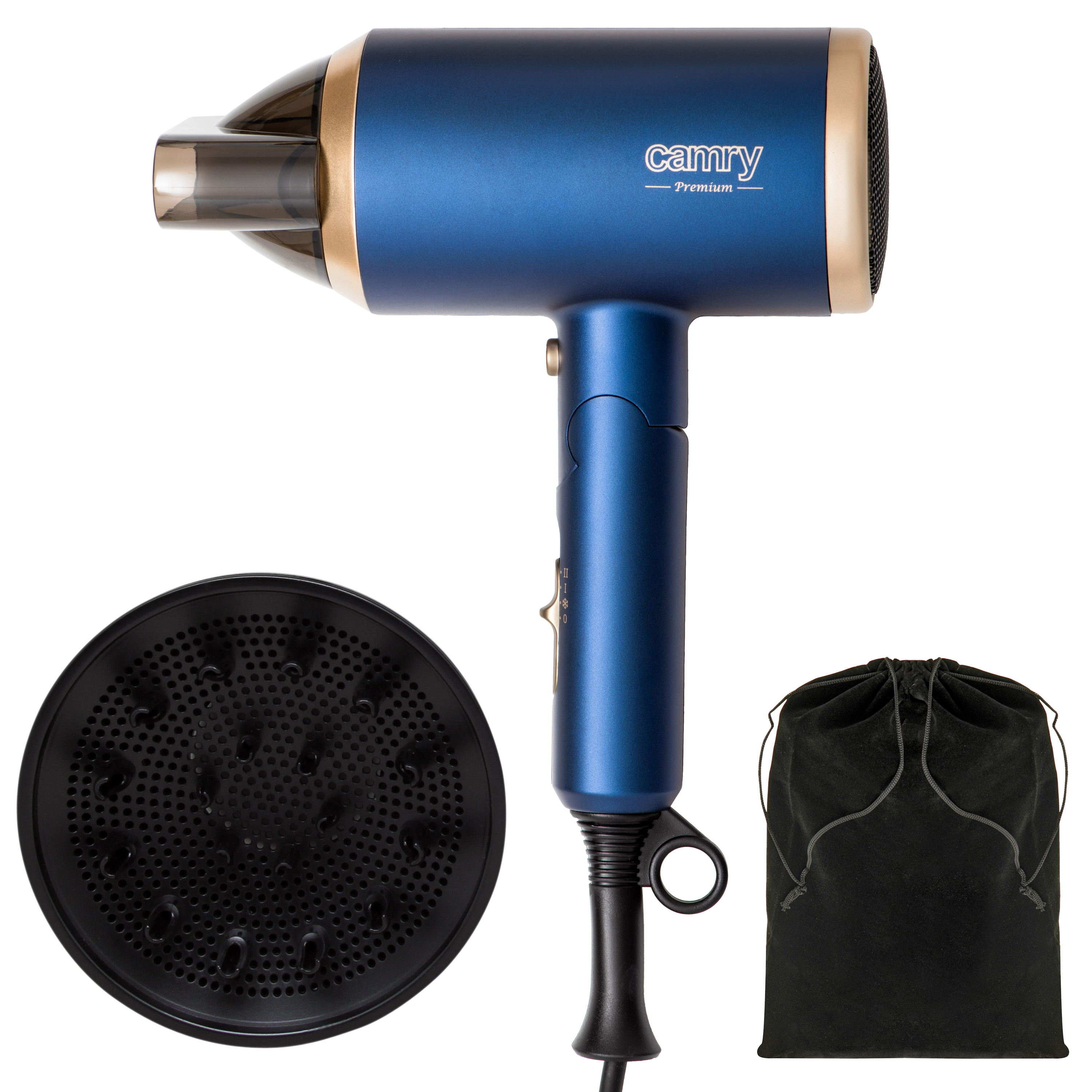 Camry - Hair Dryer - CR 2268 - 1800 W - Number of temperature settings 2 - Ionic function - Diffuser nozzle - Blue/Gold
