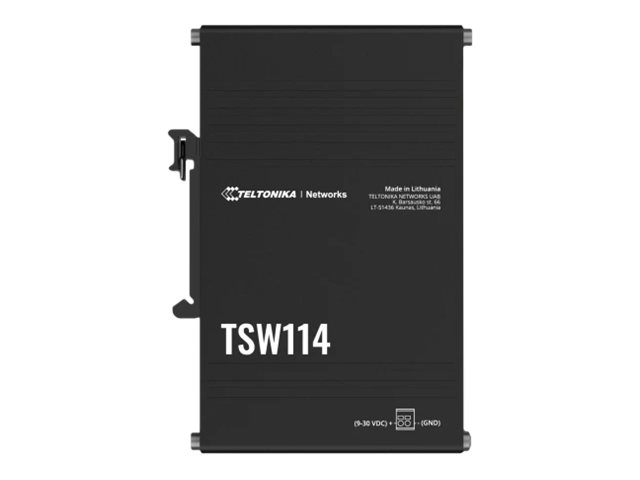 Teltonika DIN Rail Switch - TSW114 - Unmanaged - Wall-mountable - Gigabit Ethernet (copper) ports quantity 5 - Power supply type 2-pin industrial DC power socket