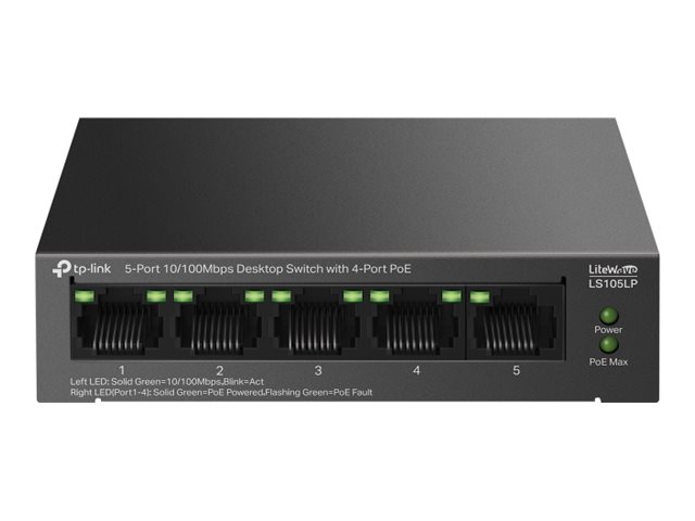 TP-LINK - 5-Port 10/100Mbps Switch with 4-Port PoE - LS105LP - Unmanaged - Desktop
