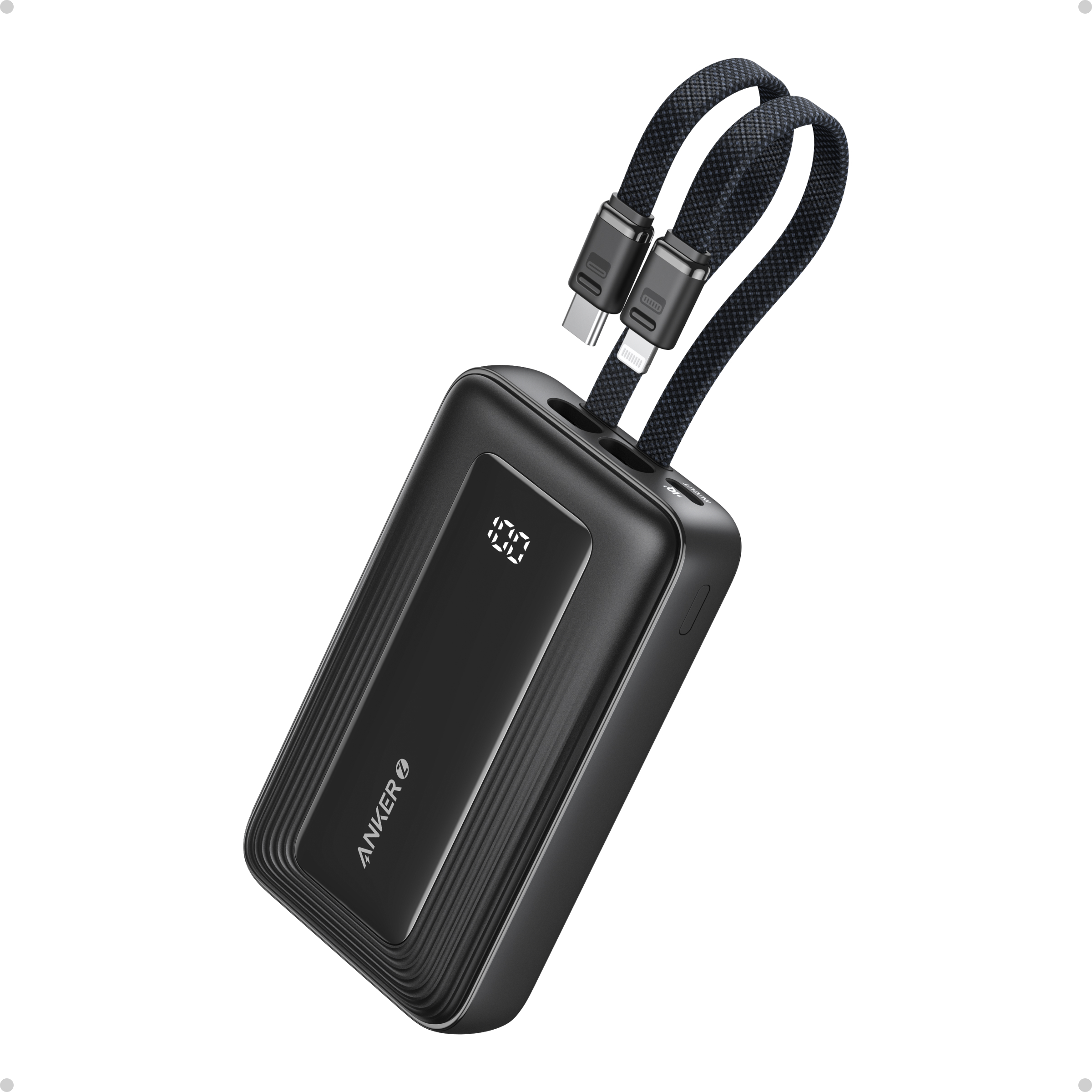 Anker - Power Bank - A1681G11 - 20000 mAh - USB-C 30W, Lightning 27W - Built-In USB-C and Lightning Cables - Black