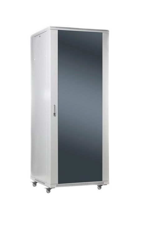 SOMI Networks - 42U, 19″ Freestanding Cabinet - 42U-60/80NAC - Max Load 800kg; Removable and Lockable Side Panels; Glass Doors; Unassembled - Depth: 80 cm - Gray