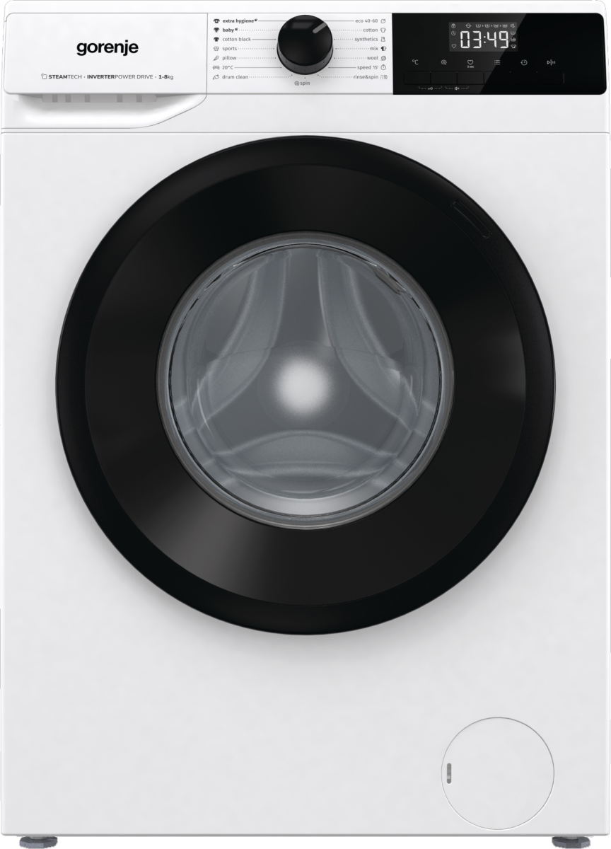 Gorenje - Washing Machine - W11NHPI84AS - Energy efficiency class A - Front loading - Washing capacity 8 kg - 1400 RPM - Depth 54 cm - Width 60 cm - Display - LED - Steam function - White