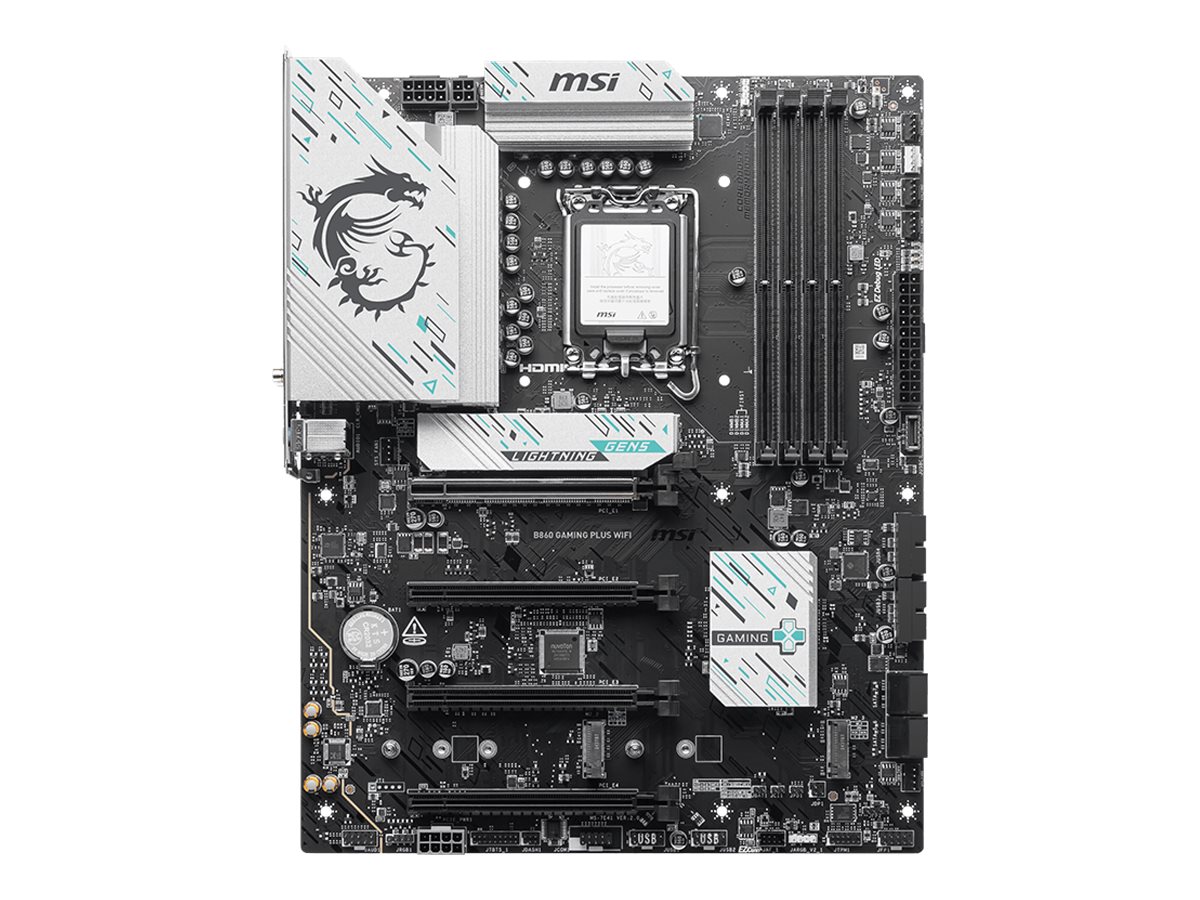 MSI B860 GAMING PLUS WIFI - Processor family Intel - Processor socket LGA1851 - DDR5 - Supported hard disk drive interfaces SATA, M.2 - Number of SATA connectors 4
