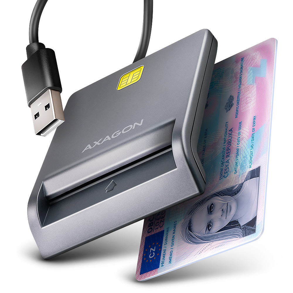 AXAGON Compact desktop USB contact Smart card/ID card reader with long USB-A cable - CRE-SM3T