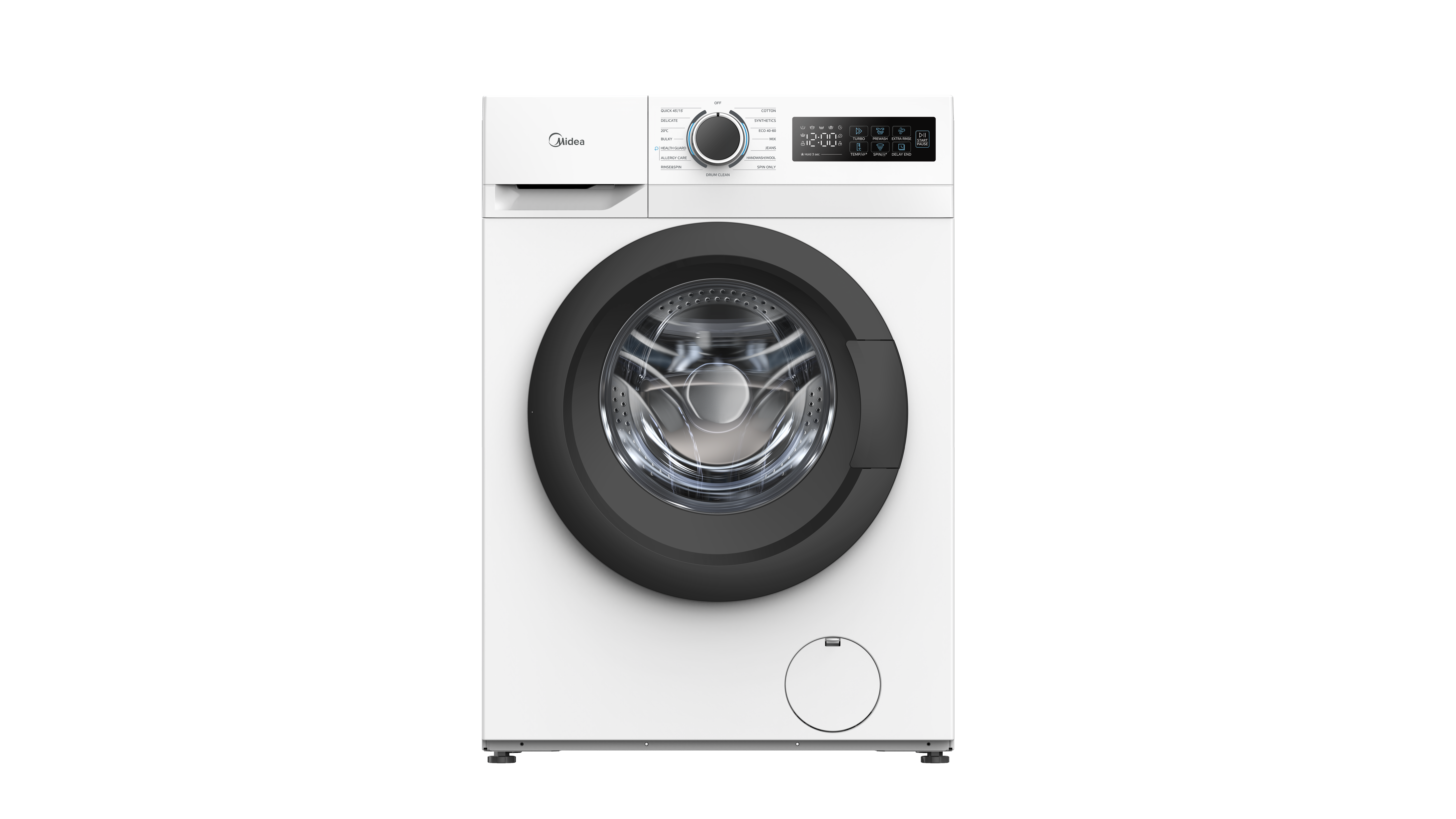 Midea Washing Machine - MF110W70B/W-HR - Energy efficiency class A - Front loading - Washing capacity 7 kg - 1200 RPM - Depth 40 cm - Width 60 cm - Display - LED - Steam function - White