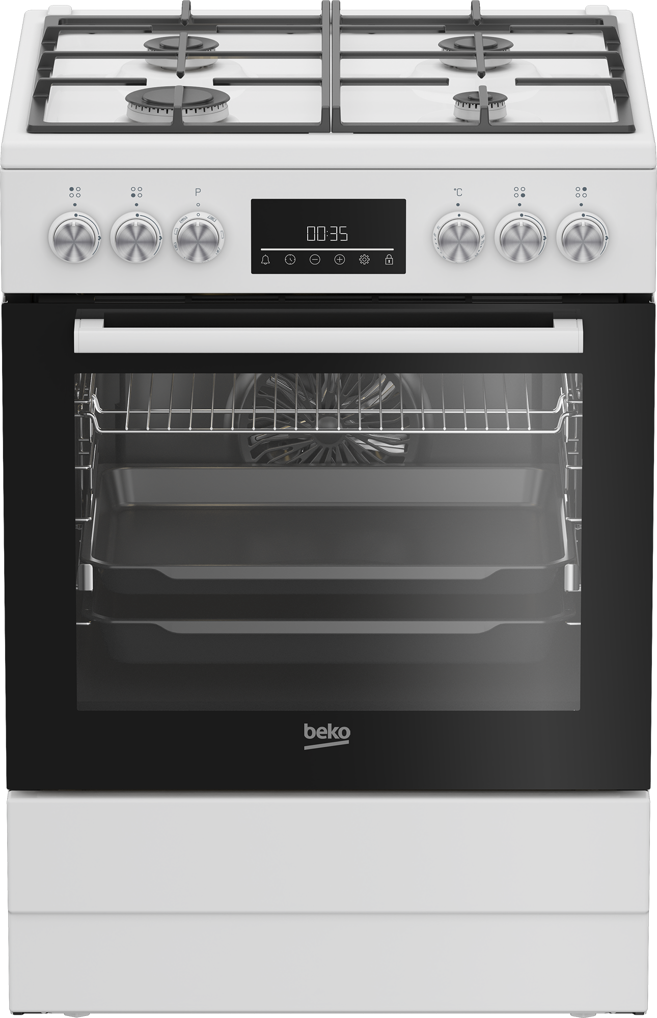 BEKO Cooker - FBM62330GWDTN - Hob type Gas - Oven type Electric - White - Width 60 cm - Grilling - LED - Depth 60 cm - 72 L