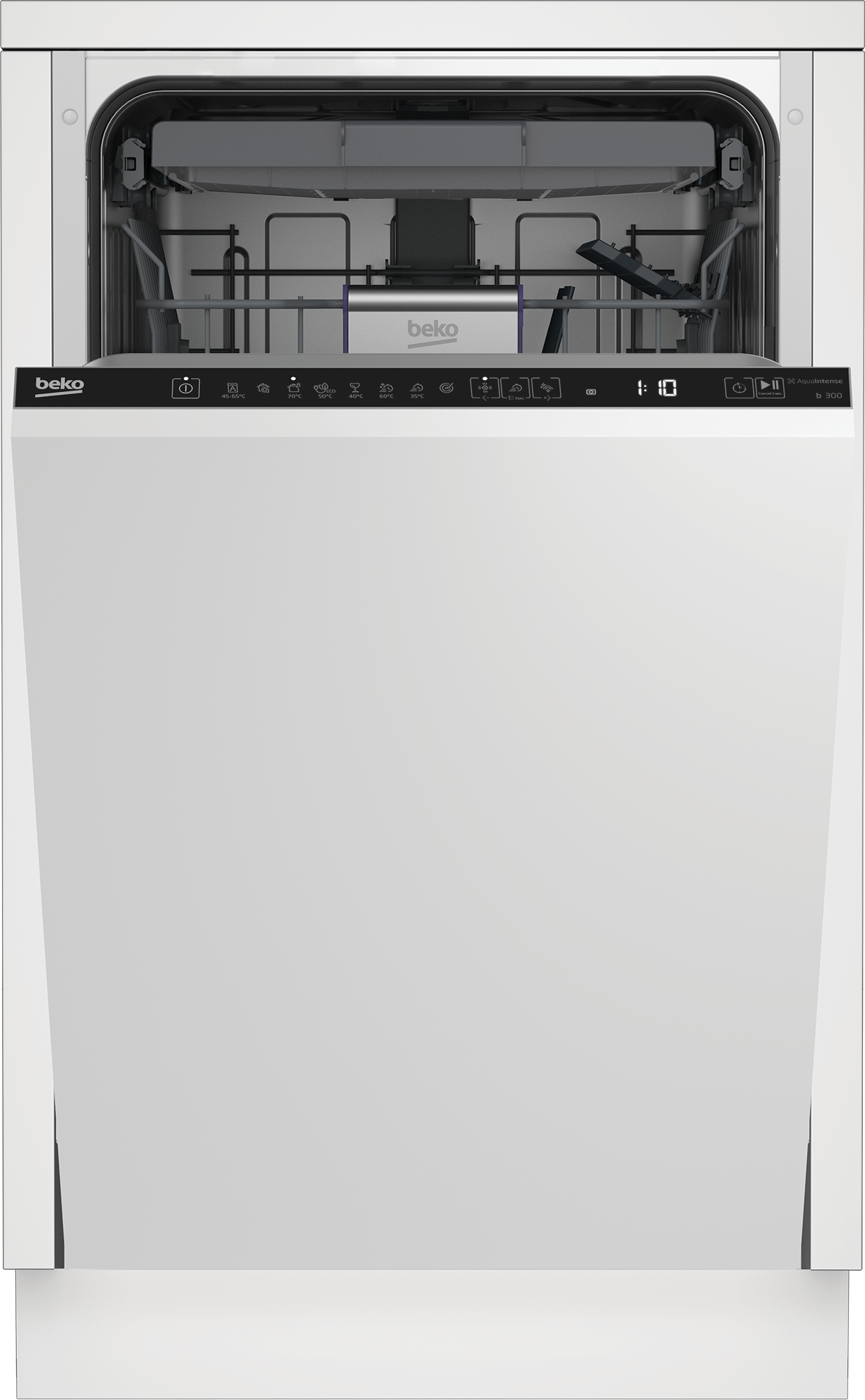 BEKO Dishwasher - DIS46120 - Built-in - Width 45 cm - Number of place settings 11 - Number of programs 6 - Energy efficiency class E - Display - White