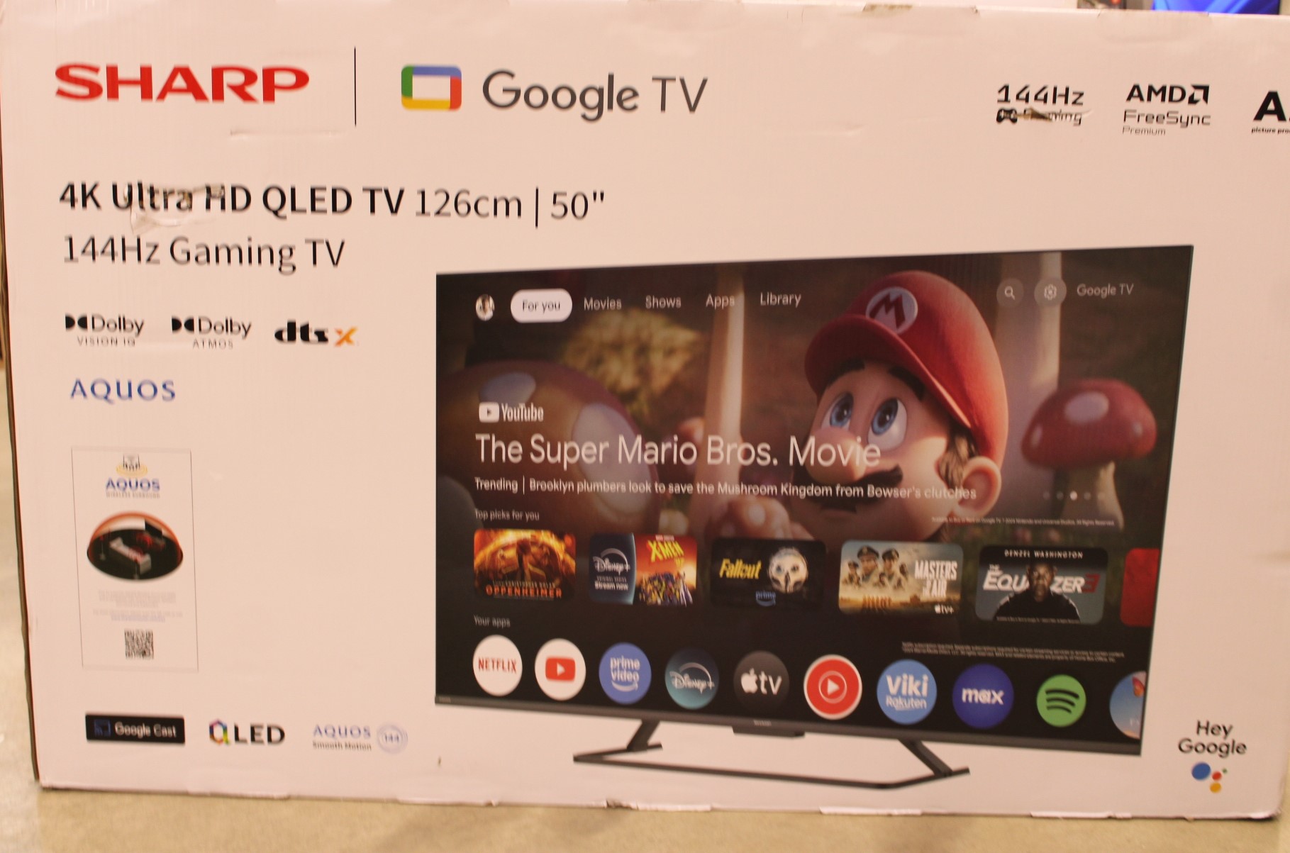 SALE OUT. Sharp 50HR7265E 50" (126cm) QLED 144Hz 4K Ultra HD Google TV, Dolby Vision, Dolby Atmos, Central Stand - SALE OUT. Sharp 50HR7265E - 50 - Smart TV - Google TV - Black - DAMAGED PACKAGING, SCRATCHED ON THE SCREEN