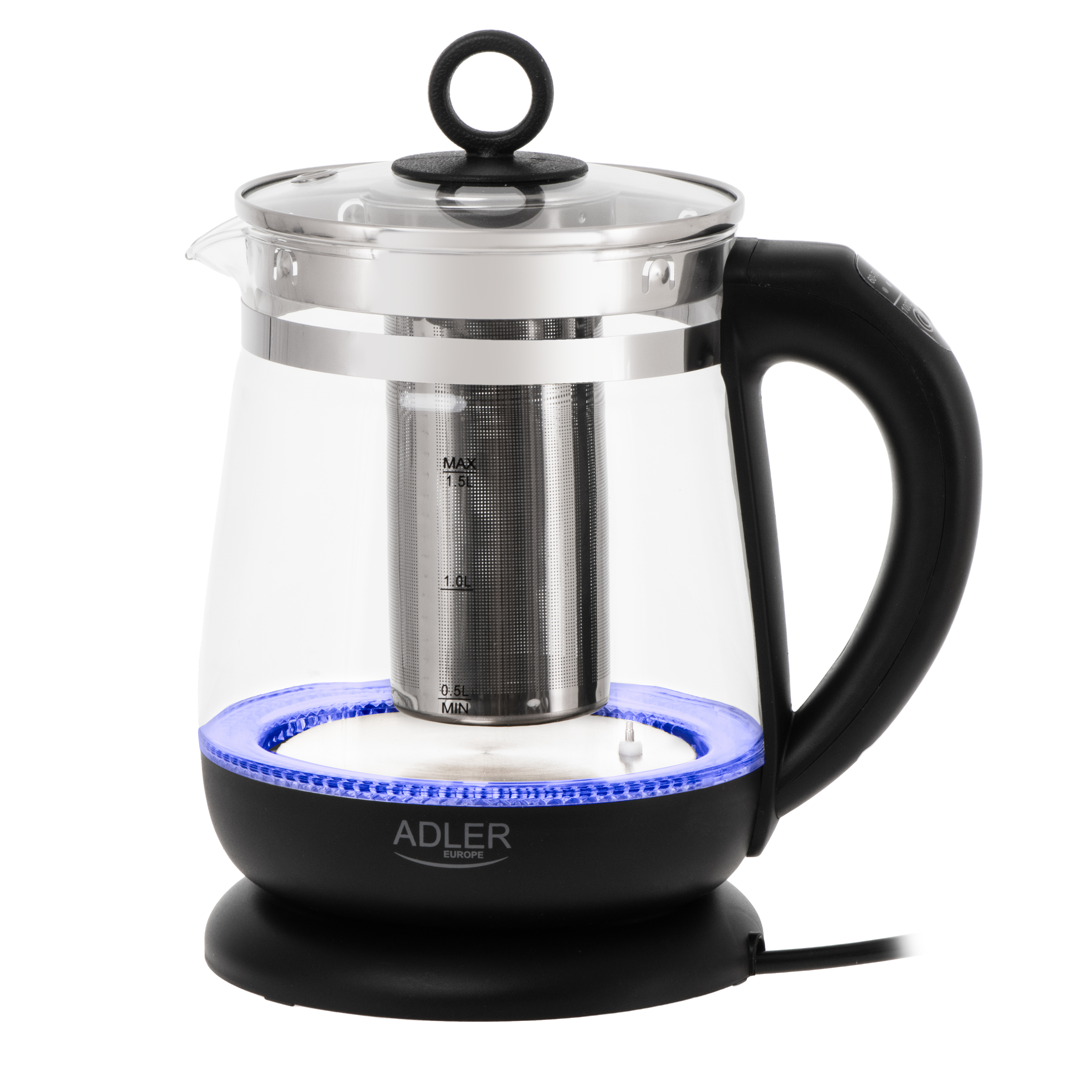 Adler - Kettle - AD 1299 - Electric - 2200 W - 1.5 L - Glass - 360° rotational base - Black